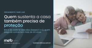 Casal de idosos conferindo contas com um notebook na mesa — MEB Benefícios